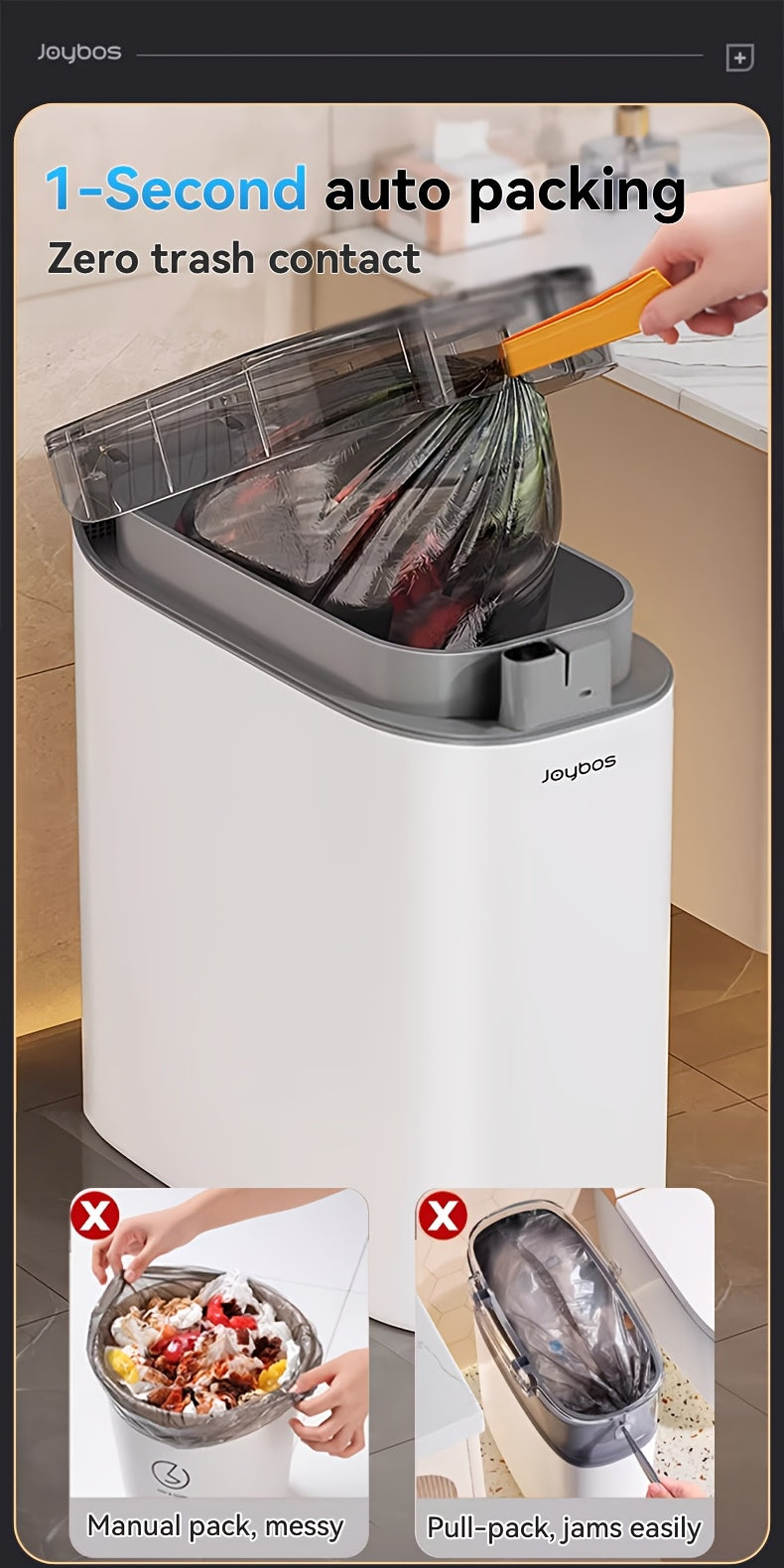 1pc/2pcs/3pcs Self-Emptying Trash Can with Drawstring Bags, Hands-Free Pull-Out Design, 3.8-Gallon Capacity – Ideal for Home, Bathroom, Kitchen, Bedroom & Dorm Room Decor and Accessories