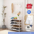 Shoe Rack with Double Hooks, Freestanding Entryway Organizer with 3 or 5 Tier Storage Shelves and Black or White Options for Bedroom and Living Room