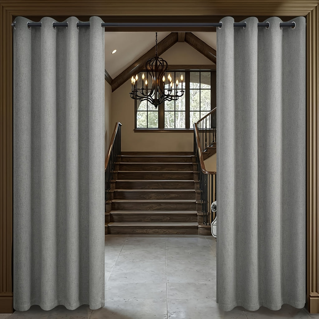 2 Panels 100% Blackout Linen Textured Curtains Thermal Insulated Curtains for Winter Noise Reducing Window Drapes with Grommet for Hall Room Bedroom Living Room PRINCEDECO