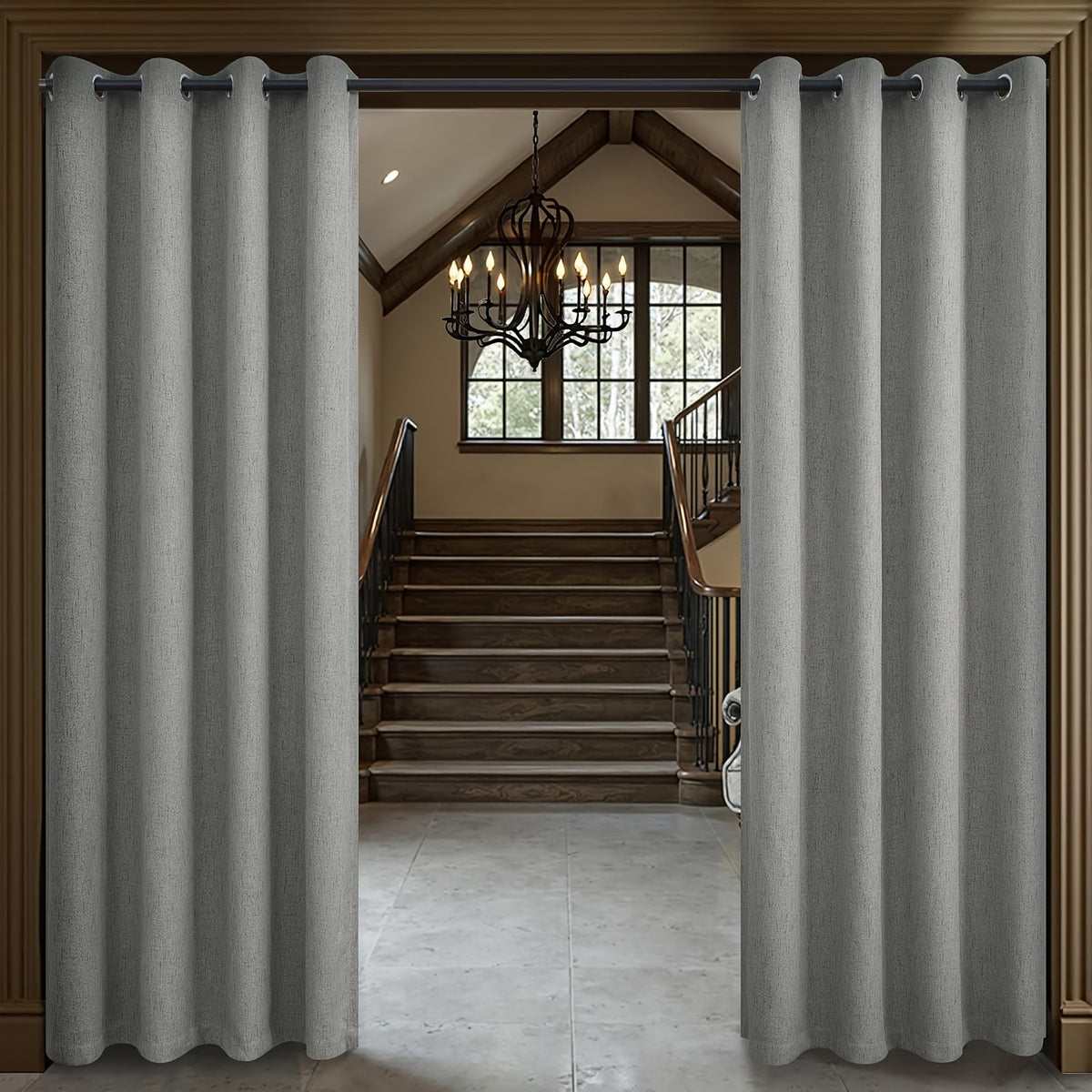 2 Panels 100% Blackout Linen Textured Curtains Thermal Insulated Curtains for Winter Noise Reducing Window Drapes with Grommet for Hall Room Bedroom Living Room PRINCEDECO