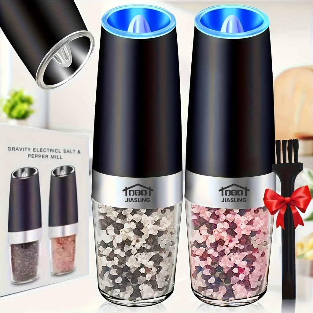 2pcs JIASLING Salt And Pepper Grinder Electric 2pcs Electric Battery Salt And Pepper Grinder Set Gravity Electric Salt And Pepper Grinder Set Salt And Pepper Shakers Set Large Capacity with LED Light Multiple Color Options Kitchen Gift