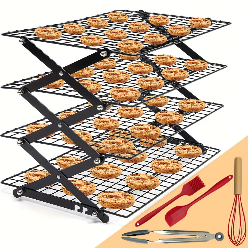 Foldable Cooling Rack, 3/4/5pcs Foldable Cooling Racks Free Baking Tool Set - Stackable Oven Cookie Cake Drying Rack. Used for Camping, Kitchen Storage And Holiday Baking Gifts (Including Silicone Shovels, Egg Beaters, Pliers, Smear Brushes