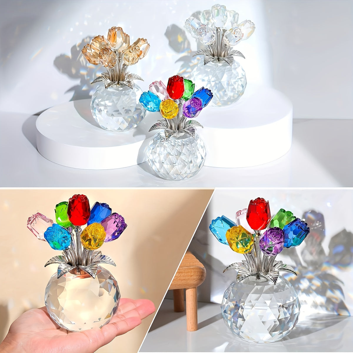 Crystal Rose Bouquet, Artificial Flower Decoration Gift, Colorful Rose Arrangement for Valentine's Day, Mother's Day, Anniversary And Home Decor