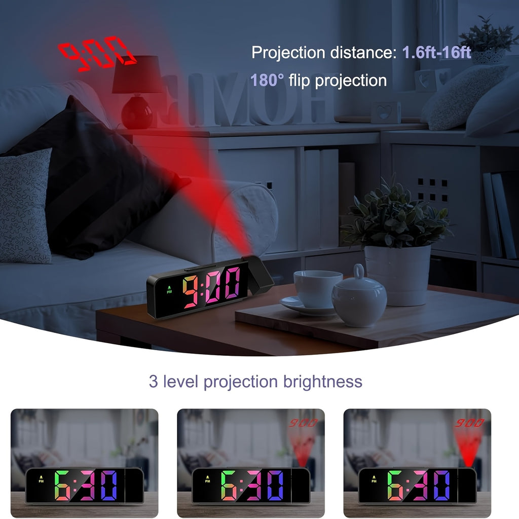 Projection Alarm Clock, Ceiling Projection Alarm Clock, 7.7-inch Large Display Screen, LED Digital Clock, Snooze Function, Bedroom And Living Room Clock, USB Charging, Night Mode, Projection Alarm Clock, Suitable for Bedroom, Office And Travel.