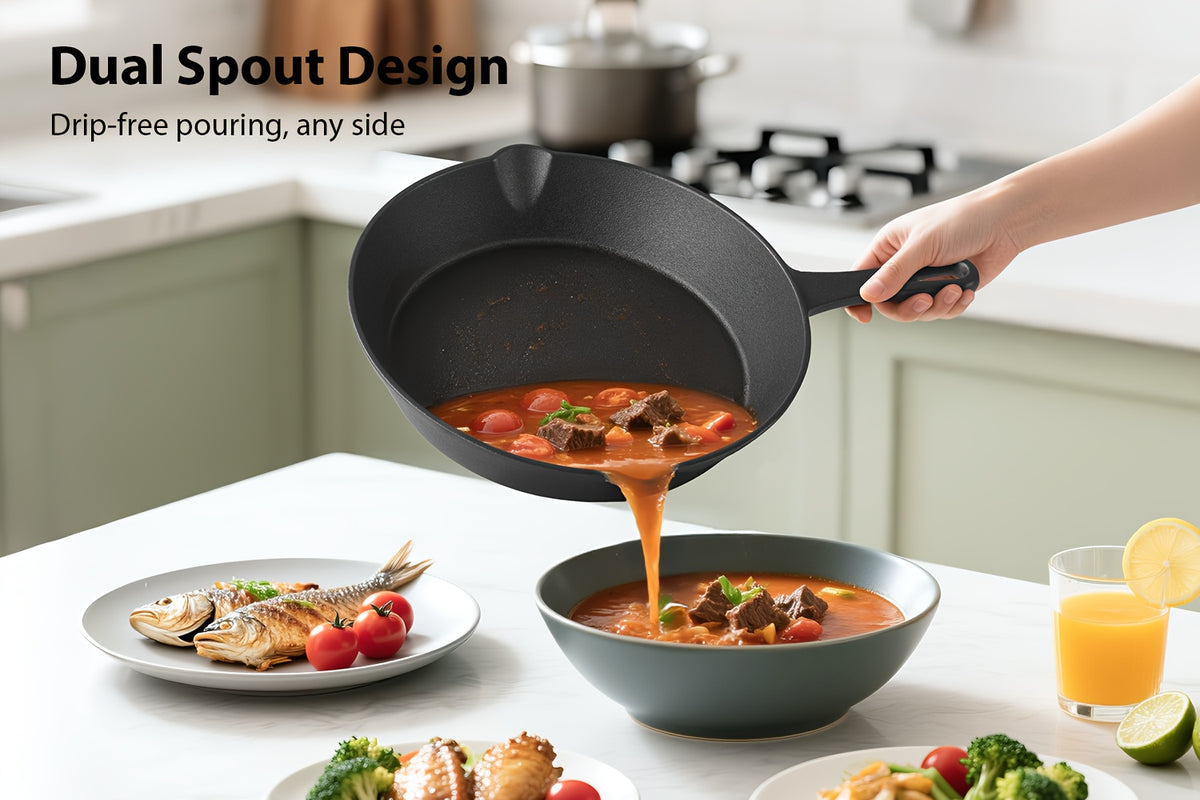 3/4/5pcs Cast Iron Skillet Set, Professional-Grade Commercial Quality Pre-Seasoned Cookware, Suitable for Frying, Sautéing, and Cooking, Usable Indoors/Outdoors, in Ovens, and on Grills