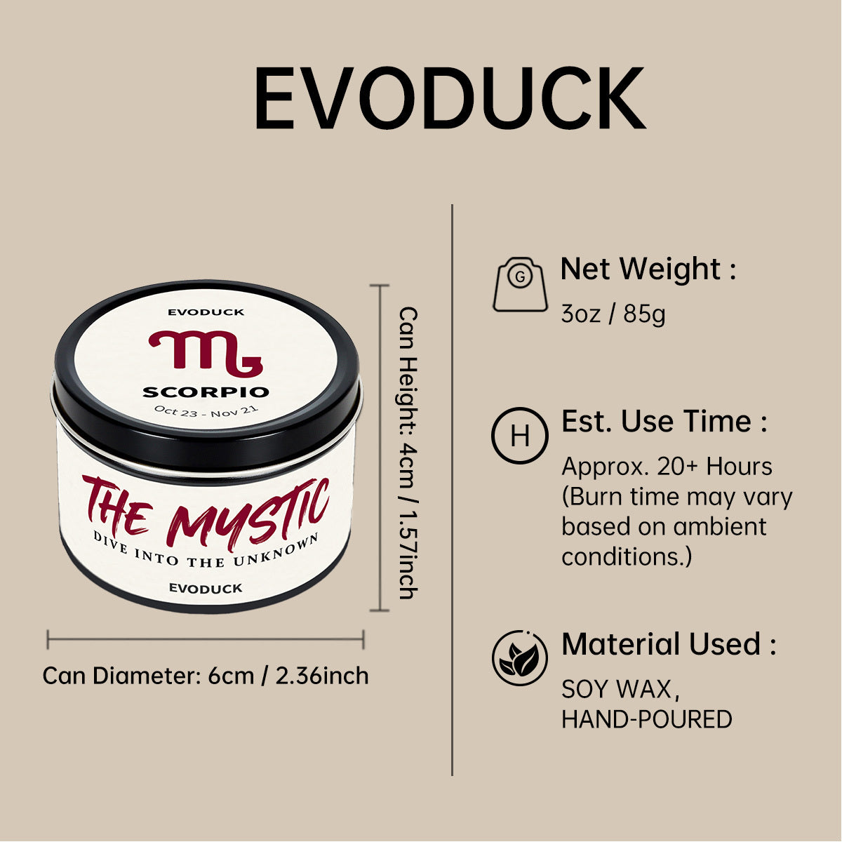 EVODUCK Scorpio Zodiac Candle with Hidden Pendant And Real Crystal Inside - Intense Scented Soy Wax for Late Night Reading Ambiance - Cool Valentine'S Day Birthday Present for Girlfriend Wife Women Lover - Spiritual Mystery Home Fragrance Gift