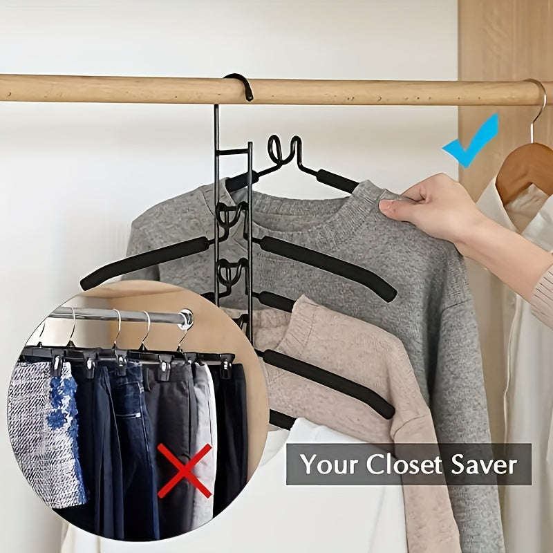 2-Pack Heavy Duty 5-in-1 Metal Space Saving Hangers | Non-Slip Foam Mats for Coats, Sweaters, Suits & T-Shirts