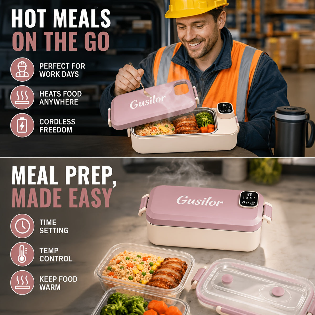 Rechargeable Lunch Box Portable Timer-Controlled (Upgraded Version), Lunch Box for Women Men, Bento Box Adult, Insulated Lunch Bag, Snack Lunch Containers with Lids, Meal Prep Containers, Heated Lunch Box