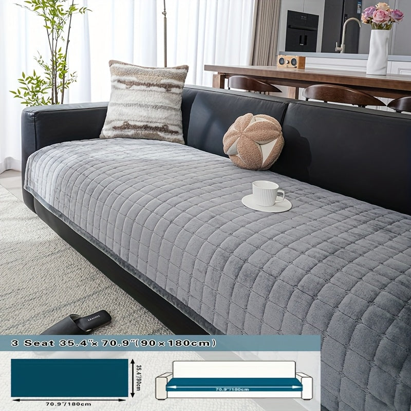 1pc Bohemian Style Soft Flannel Sofa Cushion Cover Non-Slip Machine Washable Solid Color Fit For 2/3/4-Seater Couches, Living Room Bedroom Office Home Decor, Cushion Covers For Couch, Bedroom Comfort Accessory, Plush Texture Design, Easycare Material