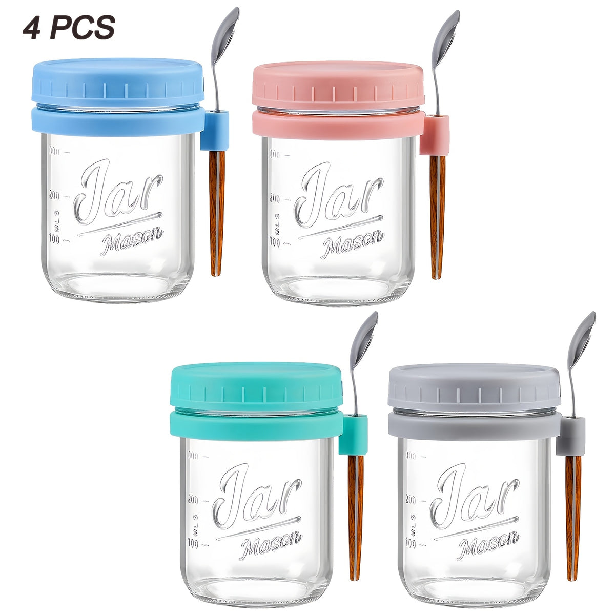 4/6pcs(16oz), 8pcs(4pcs 16oz+4pcs 4oz), 12pcs(6pcs 16oz + 6pcs 4oz), Overnight Oats Containers with Lids And Spoons, Glass Mason Overnight Oats Jars, Large Capacity Airtight Jars for Milk, Cereal, Fruit