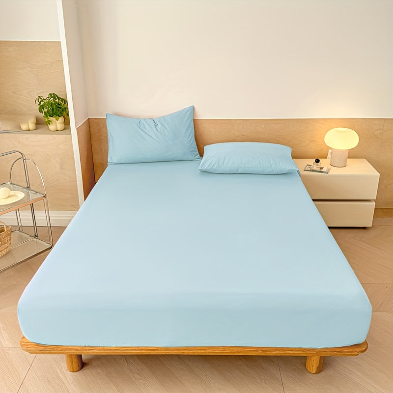 3pcs Soft Comfortable Bed Sheets Mattress Cover | Include 2 Pillowcases, Layered Fitted Sheet with Solid Color Bedding Design, Ideal for Bedroom, Guest Room, and Hotel Mattress Protection