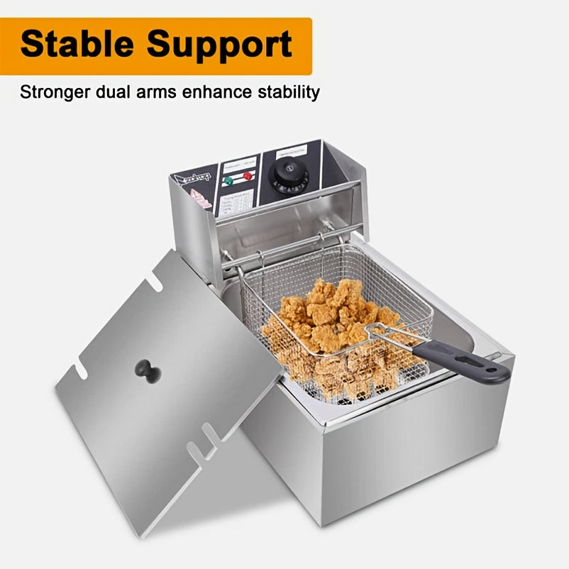 Stainless Steel Electric Deep Fryer with 2 Baskets And Lids, Adjustable Temperature Control, US Plug - Outdoor/Indoor Use for French Fries, Chicken, Donuts, Commercial & Home Kitchens, Deep Fryer Basket
