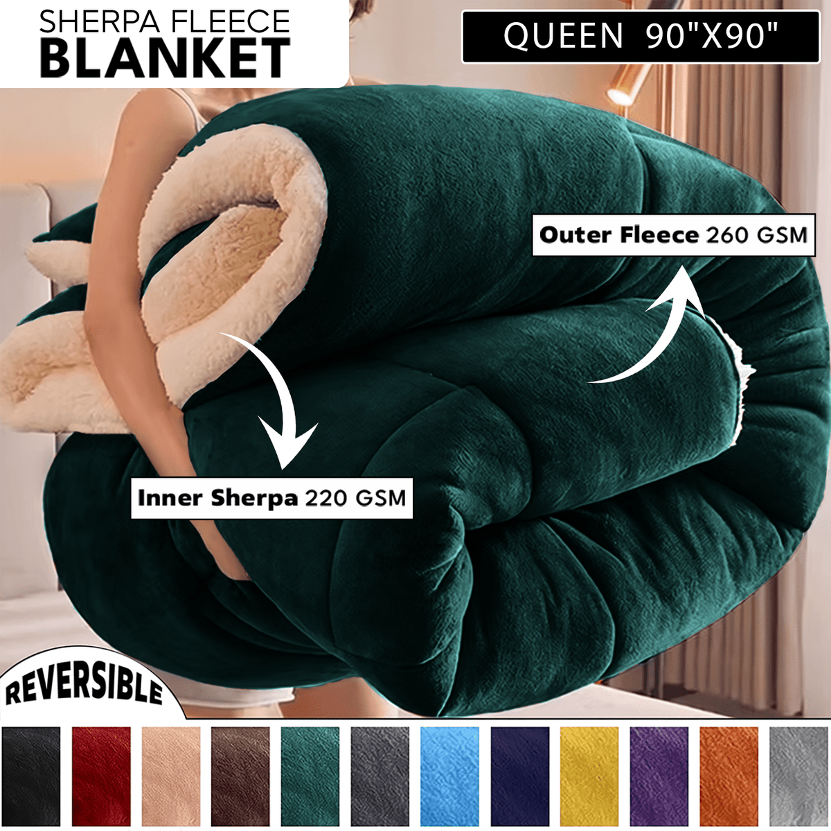 480GSM Heavy Sherpa Fleece Blanket – Double-Sided Warm Throw for Couch, Bed, Office and Travel, Reversible All Season Comfort, Room & Sofa Decoration, Holiday Gift, Sofa Blankets