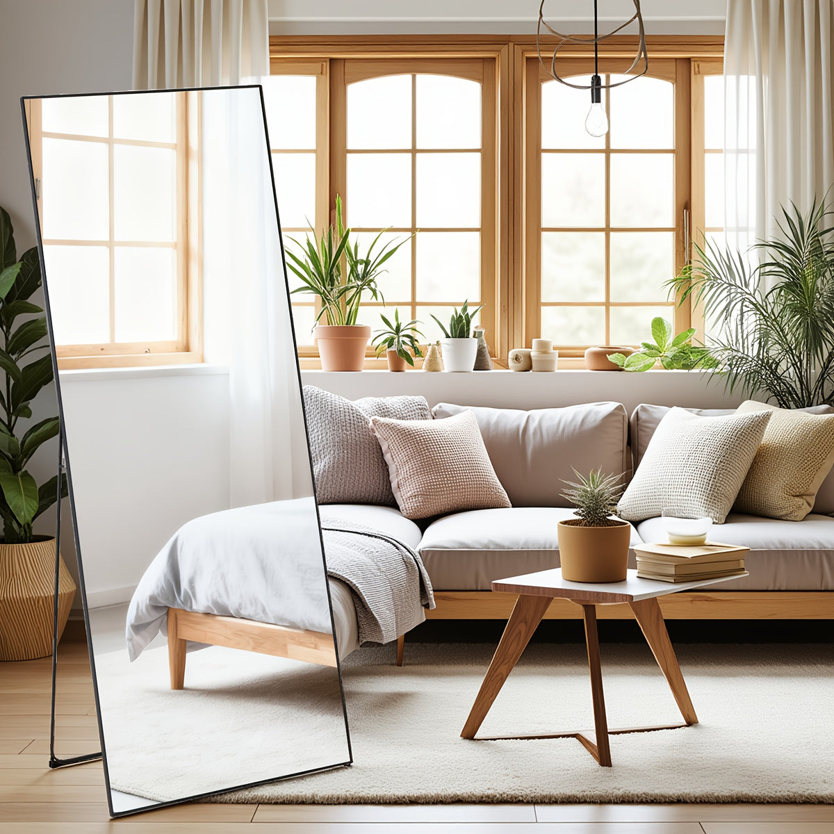 Arched/Rect Full Length Mirror, Full Body Mirror with Stand, Freestanding, Hanging or Leaning for Wall, Steel Alloy Thin Frame Floor Standing for Hotels and Bathrooms