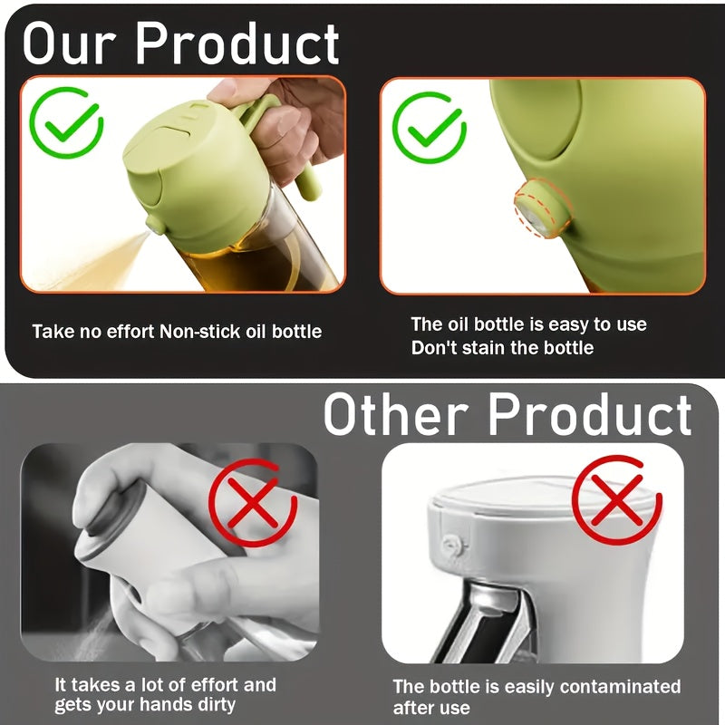 2pcs 2-in-1 Premium Kitchen Glass Olive Oil Dropper & Cooking Sprayer | Food Grade, Spill Proof, Automatic Flip Cap - Durable Kitchenware for BBQ, Outdoor & Kitchen Use, Olive Green Or Clear Color Random