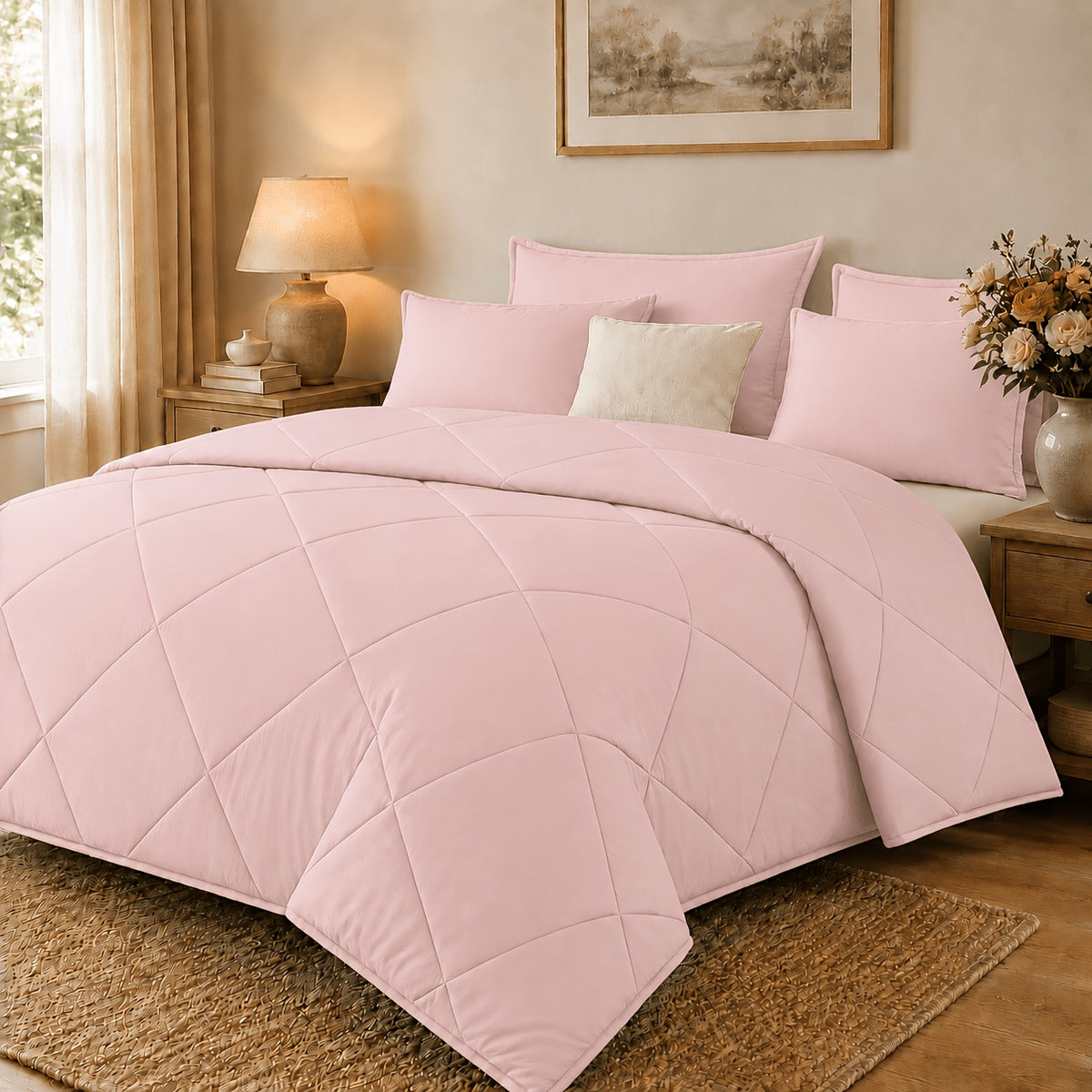 2/3pcs Solid Color Diamond Quilted Large/King Size Bedding, Soft, Comfortable, and Fluffy with Microfiber Filling and Lightweight, Breathable Fabric. Easy to Care for, Warm for All Seasons. Includes Comforter and Pillowcases. Luxurious Quality