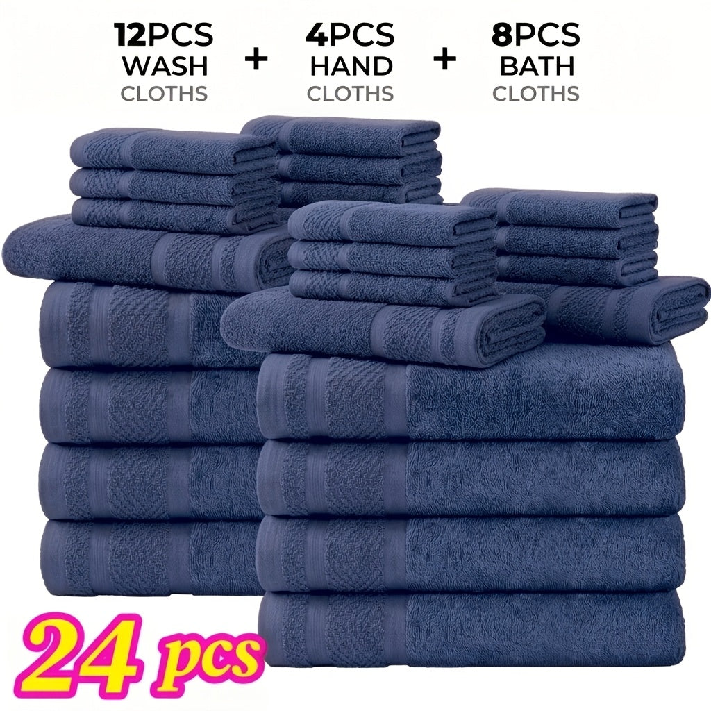 12/24pcs Bath Cloths Set, Hotel Quality Thick Bath Cloths | Highly Absorbent & Quick-Dry | 4 Bath Cloths & 6 Hand & 2 Washcloths, Cotton For Hotel Spa Gym & Home Bathroom Essentials, Wash Cloths
