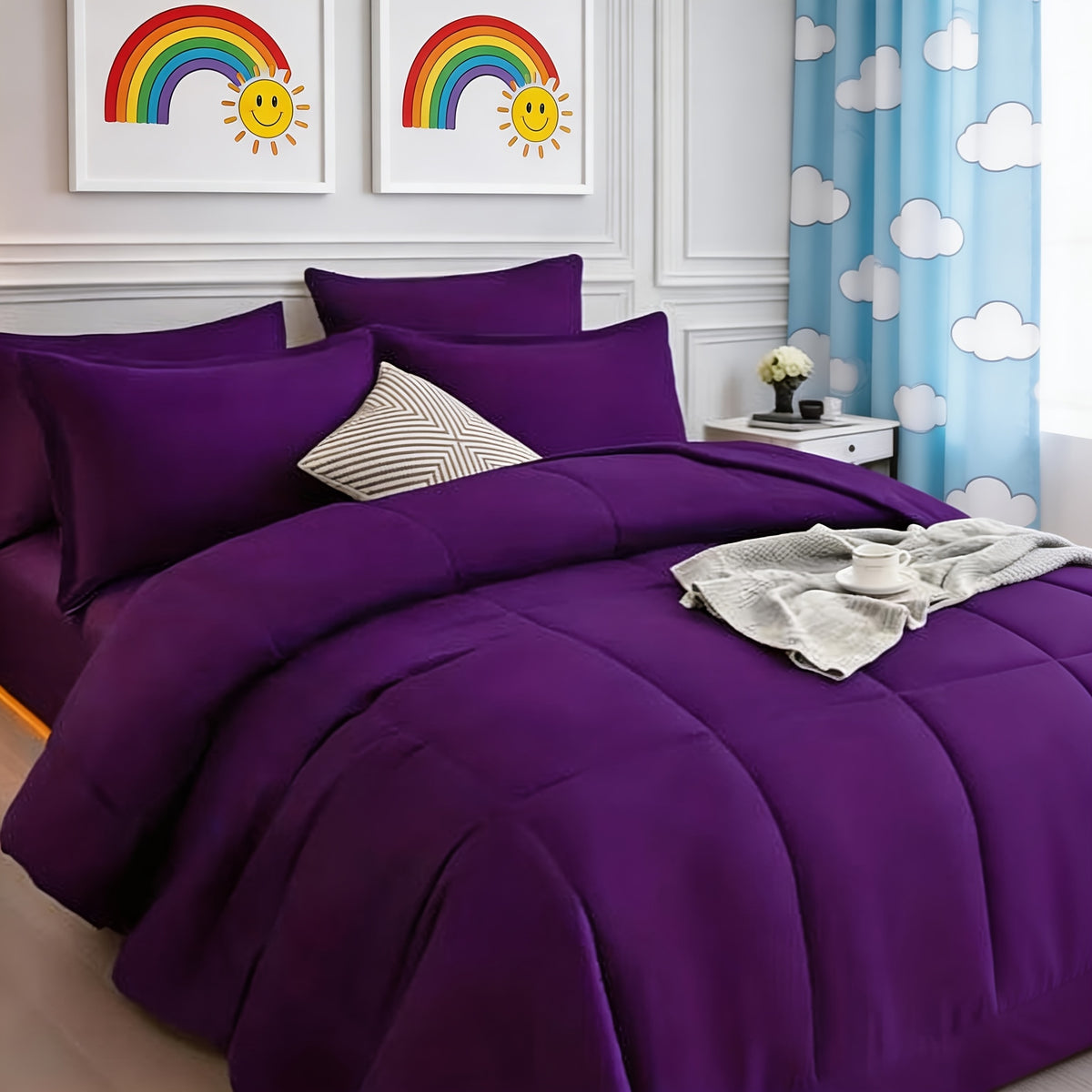 Cosybay 7pcs Luxury Color Bed Comforter Sets, Bedding Comforter Sets Queen Size, 4 Pillowcases, King Size Comforter Sets, Flat Sheet, Bedding Sheet, Quilt Set, Home Bedroom & Hotel & School & Travel & Outdoor, Valentine's Day Bed In A Bag, Kid's Bed