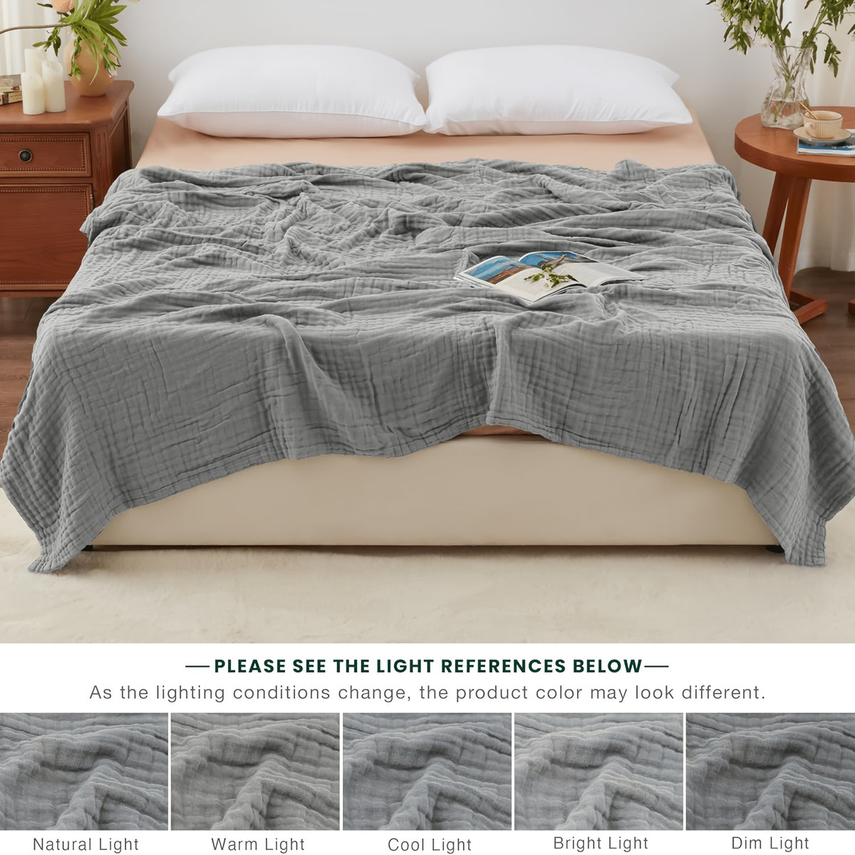 Looxii 6-Layer 100% Cotton Muslin Blanket, Lightweight And Breathable Gauze Blanket for Bed, Couch, And Adults, All-Season Use