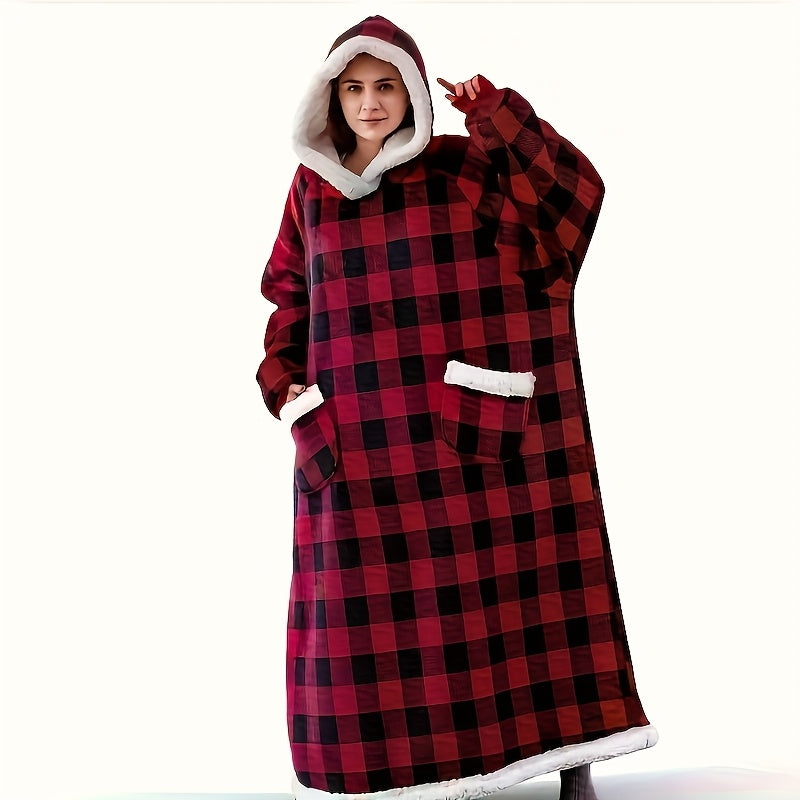 1pc Thick Warm Hoodie Flannel Extra Long Wearable Blanket for Women And Men, Oversized Blanket Sweatshirt Super Soft And Warm And Comfortable Winter Giant Adult Wearable Blanket Hoodie with Pockets