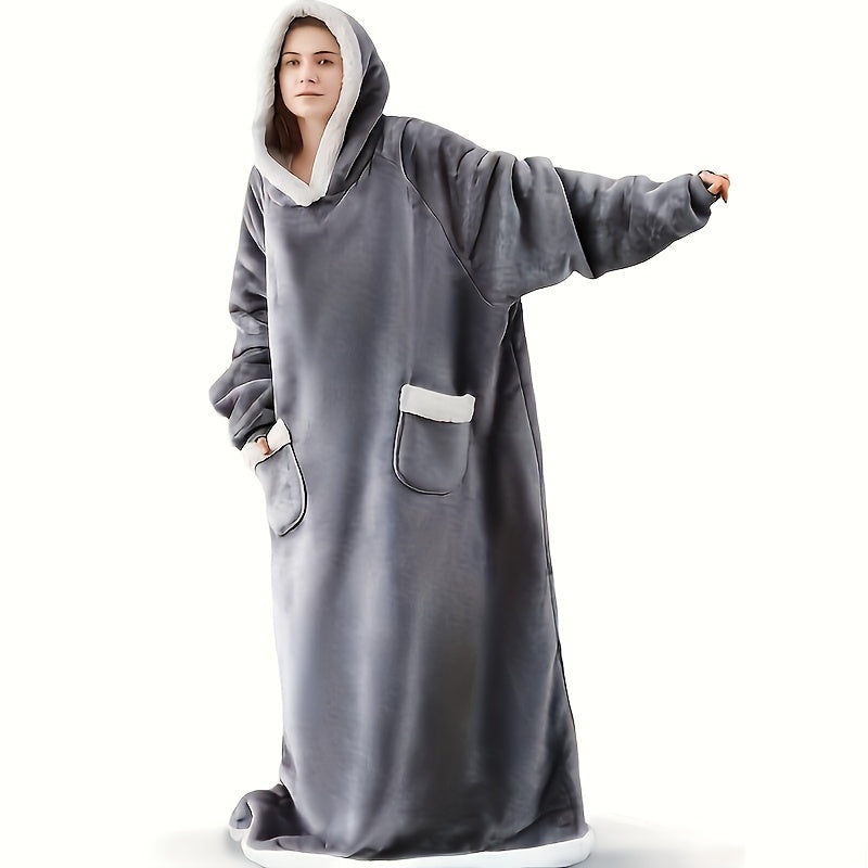 1pc Thick Warm Hoodie Flannel Extra Long Wearable Blanket for Women And Men, Oversized Blanket Sweatshirt Super Soft And Warm And Comfortable Winter Giant Adult Wearable Blanket Hoodie with Pockets