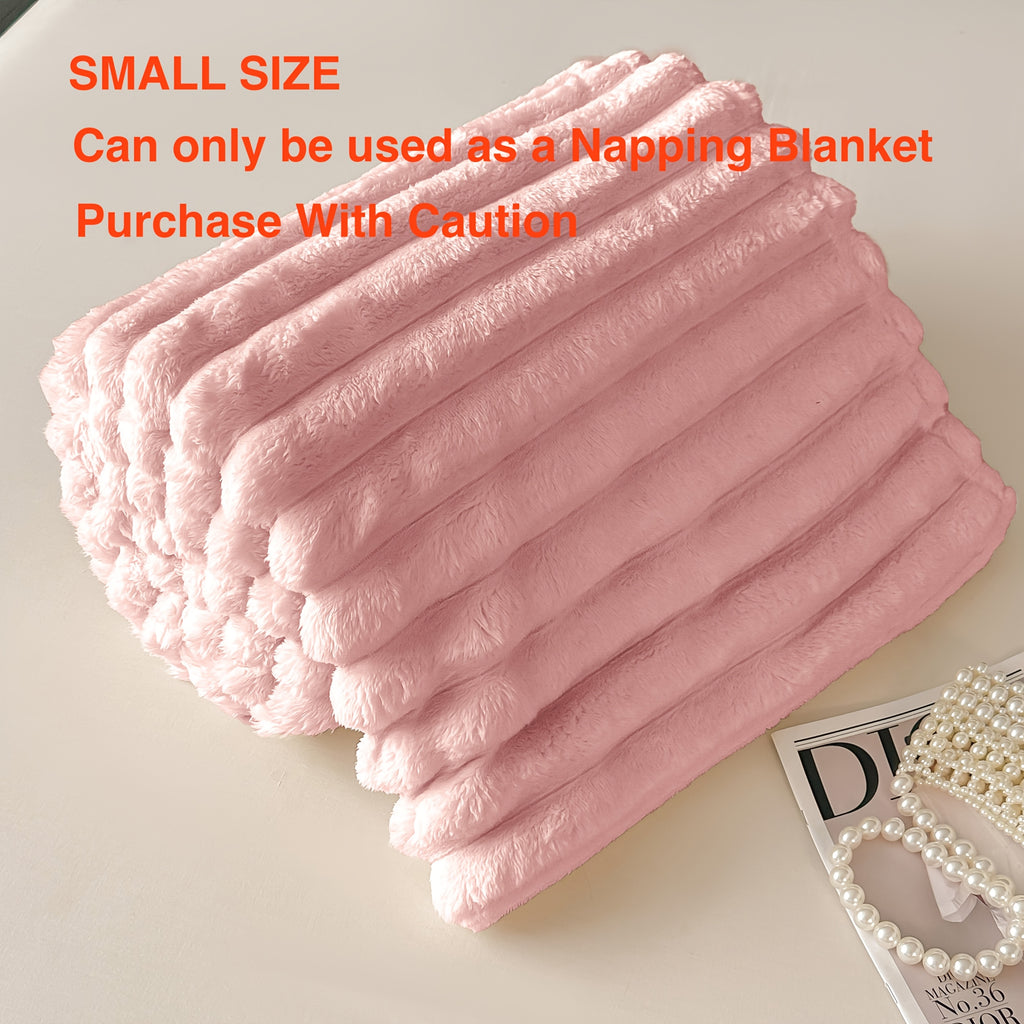 1pc Ultra-Soft 3-D Ribbed Faux Fur Flannel Blanket for Bed, Couch, Sofa, Nap Blanket Air Conditioning Blanket Office Outdoor Camping Blanket for All Seasons, Cozy Throw, High Quality Fleece, All Season Blanket, Gift Ideas for Friends&Family